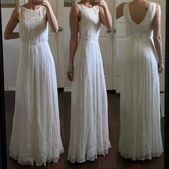 BHLDN Dresses & Skirts - BHLDN Anthropologie white ivory sleeveless embroidered formal maxi wedding dress